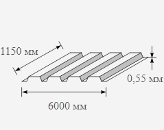 Профнастил оцинкованный 0.55x1150x6000