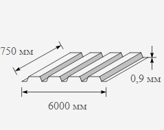 Профнастил оцинкованный 0.9x750x6000