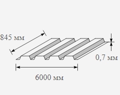 Профнастил оцинкованный 0.7x845x6000