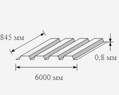 Профнастил оцинкованный 0.8x845x6000