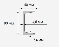 Швеллер горячекатаный 80x40х4.5 мм